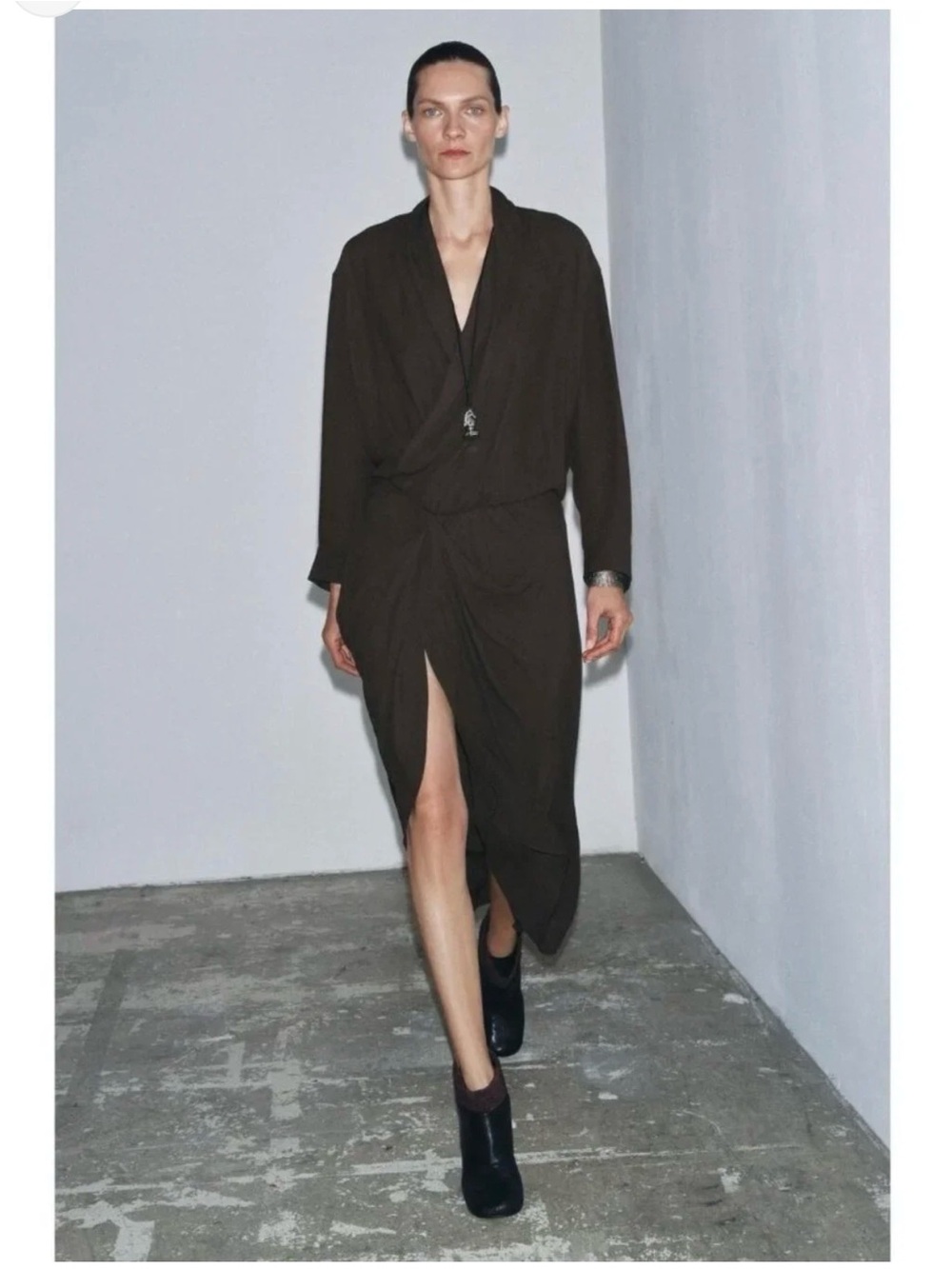 Zara Dark Brown Long Sleeve Wrap Dress